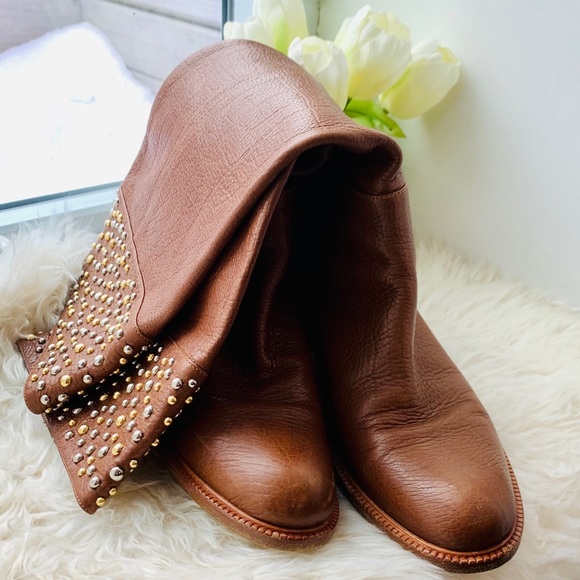 CASADEI Brown Leather Bling Knee High Riding Boots - Picture 14 of 16